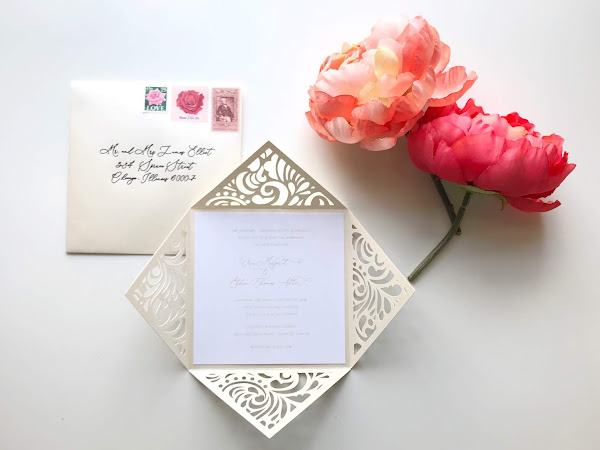 Ivory and White Die Cut Wedding Invitation