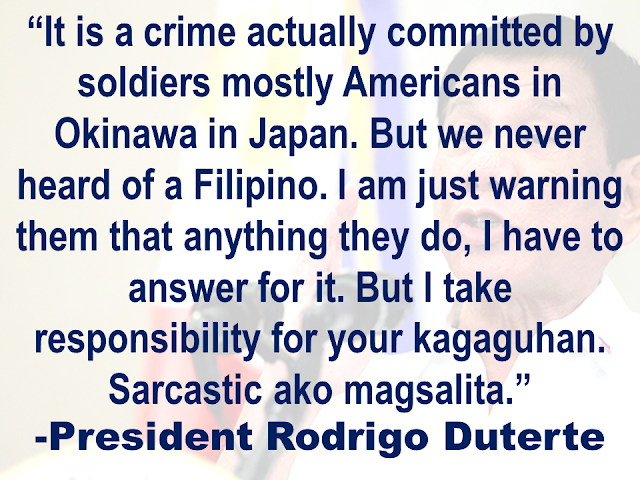 President Rodrigo Duterte hit back at Chelsea Clinton, former United States president's daughter  for reacting to his recent remark on rape.    Duterte said at the Sasa Wharf during 119th Philippine Navy celebration in Davao City.  Duterte once again  repeated his statement in the latter part of his speech.   The only daughter of former US Secretary of State Hillary Clinton and former President Bill Clinton earlier called Duterte a "murderous thug" while she called him out his rape remark.   Monica Lewinsky was an intern at the White House  when she had sexual encounters with the former President. The scandal broke out in 1998 but it actually happened in 1995-1997.  Chelsea was only 18 years old when her dad’s misbehavior was exposed.  Duterte also accused American soldiers of raping the women in countries where they were assigned.