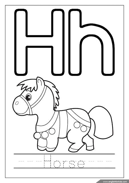 Letter H coloring page for ESL students