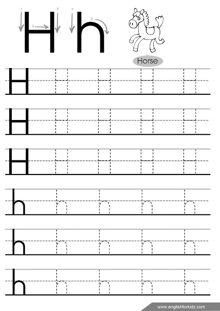 Letter h tracing worksheet for kindergarten and elementary school