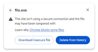 Chrome will inform you if a file was downloaded insecurely.