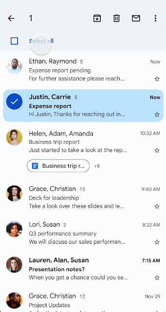 Bulk select in Gmail on Android and iOS devices