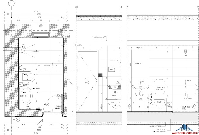 Standard Bathroom Dimension Details Drawing free Download AutoCAD file | DWG | PDF