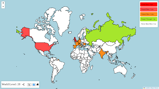 map of the world with some countires colored in