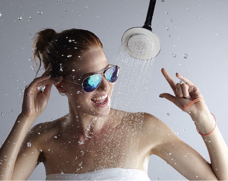 Woman singing in shower