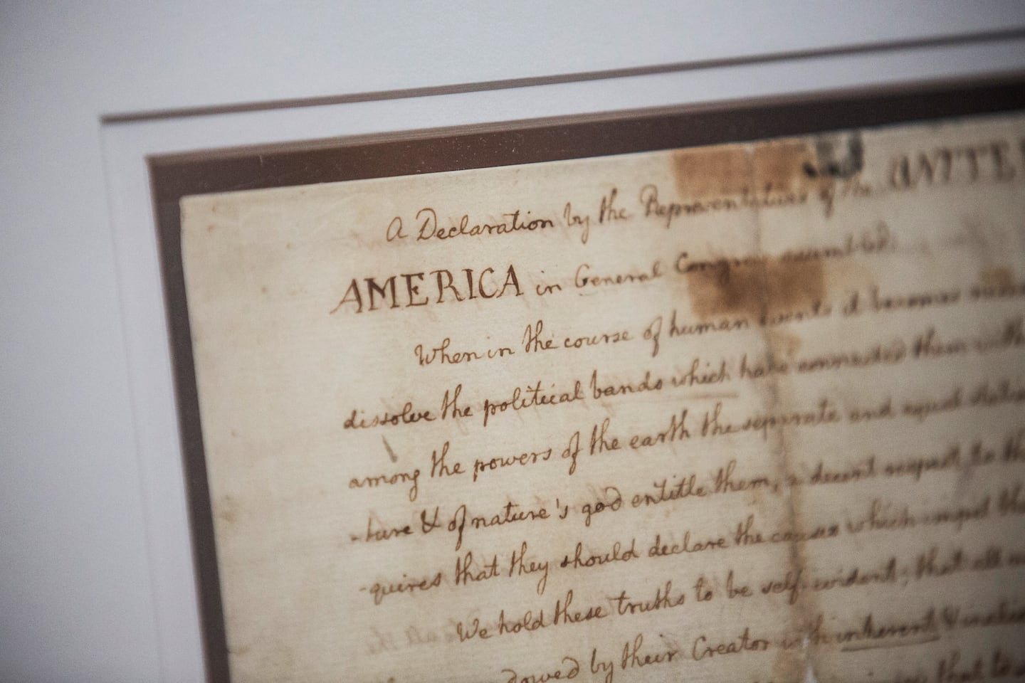 A copy of The Declaration of Independence on display at the New York Public Library in 2014.