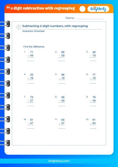 Two Digit Subtraction With Regrouping Worksheets