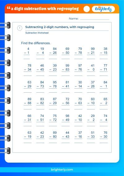 Subtracting Two Digit Numbers Worksheet