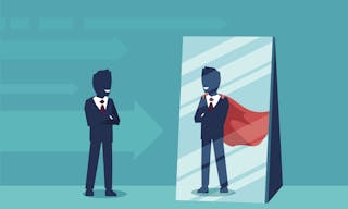 Vector of a motivated business man facing himself as a super hero in the mirror. Self confidence concept - 向量圖