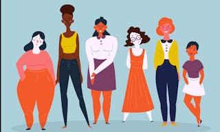 Diverse international and interracial group of standing women. For girls power concept, feminine and feminism ideas, woman empow