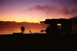 Silhouette of Couple at Campsite