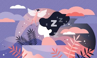 Lucid dreaming vector illustration. Flat tiny sleep control persons concept. Abstract night alternative REM state. Supernatural 