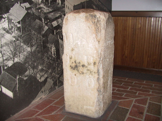 Color photo of the stone zero milepost on display in downtown Atlanta