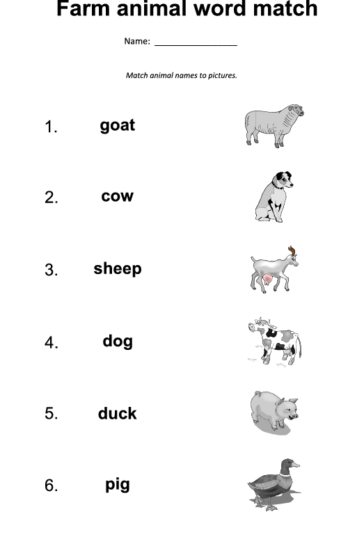 Farm Animals Match Worksheet