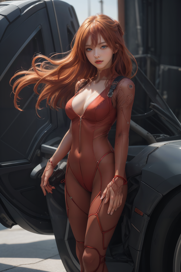 AIGC,аниме момичета,Asuka Langley Soryu,красив,синя коса,гърди