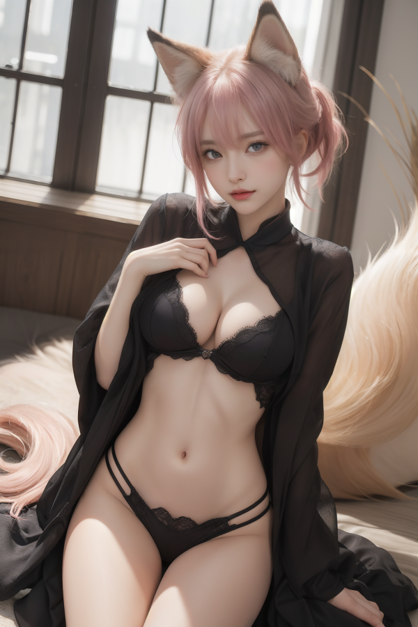 AIGC,anime animals,beautiful,breasts,cleavage,cosplay