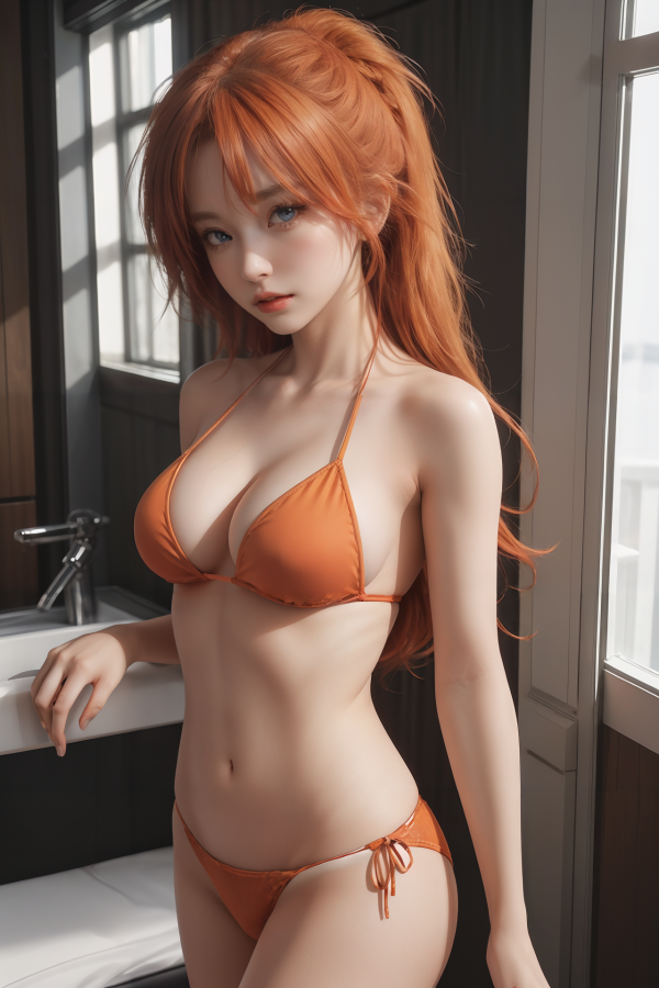 AIGC, Anime girls, Asuka Langley Soryu, güzel, Mavi saç, Göğüsler