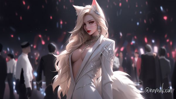 anime,cleavage,fox,Ahri,animal ears,League of Legends