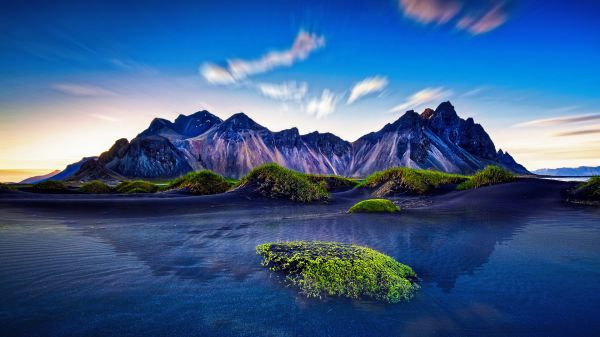 pantai,mengaburkan,bidang,HDR,Islandia,pemandangan