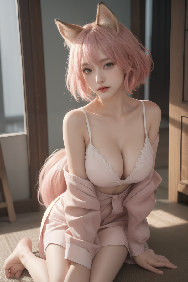 AIGC,anime animals,beautiful,breasts,cleavage,cosplay