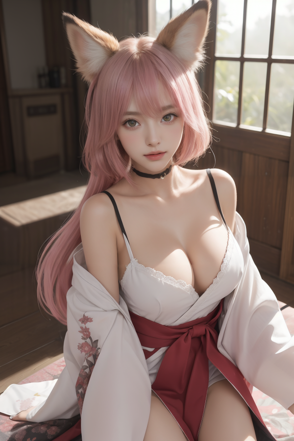 AIGC,anime animals,beautiful,breasts,cleavage,cosplay