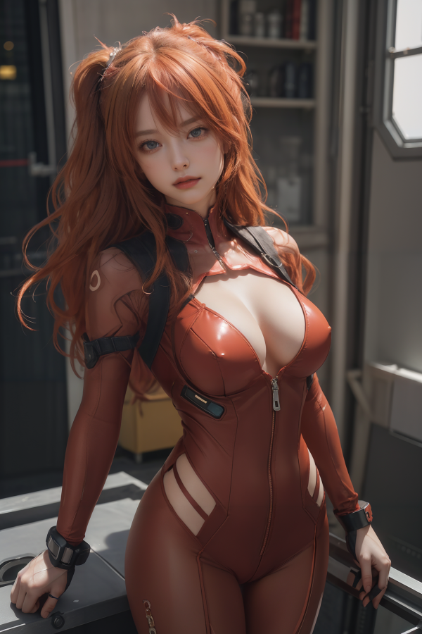 AIGC,สาวอะนิเมะ,สวย,ผมสีฟ้า,หน้าอก,Asuka Langley Soryu