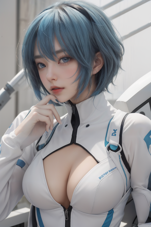 AIGC,动漫女孩,美丽,乳房,Ayanami Rei,蓝头发