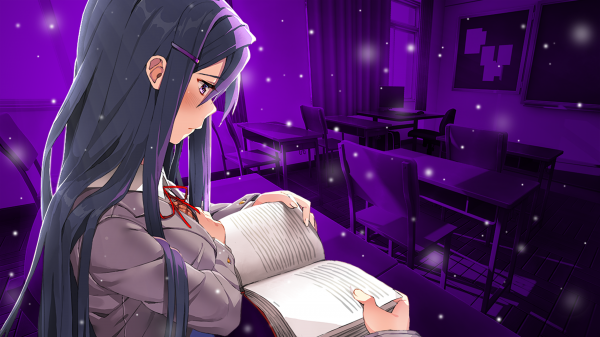 anime,class,Doki Doki Literature Club,purple,reading,yuri