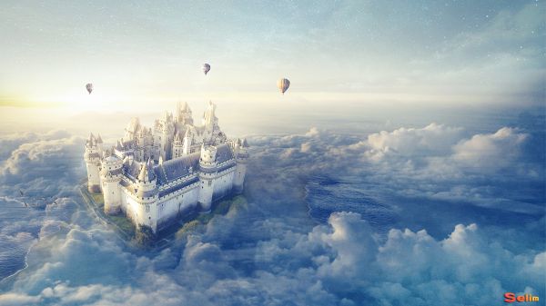 kasteel,wolk,fantastisch,zee,hemel,ballon