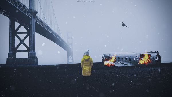 Golden Gate Bridge,sozinho,apocalipse,solitário,avião,neve