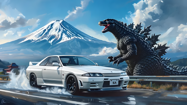 bil,Nissan,fuji,Godzilla,Japan,maleri