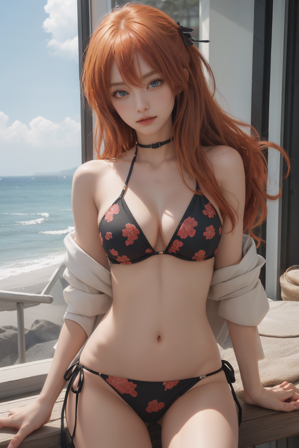 AIGC, Anime girls, Asuka Langley Soryu, güzel, Mavi saç, Göğüsler