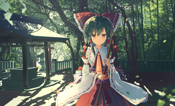 Hakurei Reimu,Touhou,bambus,tempel,sommer,Anime piger