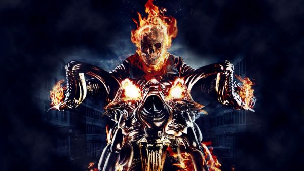 motorcycle,fire,Iron Man,skull,Ghost Rider,machine