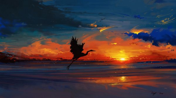 arte digital, ilustração, obra de arte, dom, Pôr do sol, digital