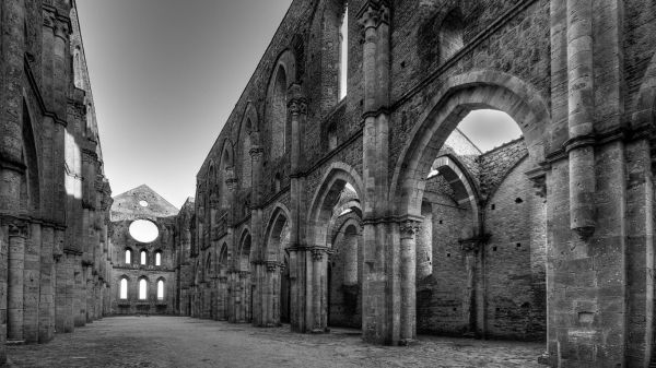 chrám, krajina, biely, čierna, Monochrome, architektúra