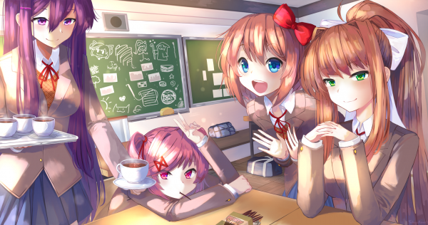 애니메이션,애니메이션 소녀들,Doki Doki Literature Club,Monika Doki Doki Literature Club,Natsuki Doki Doki Literature Club,Sayori Doki Doki Literature Club