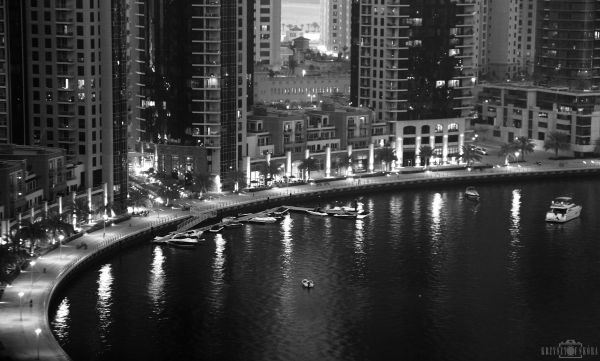 city, cityscape, night, boat, monochrome, street