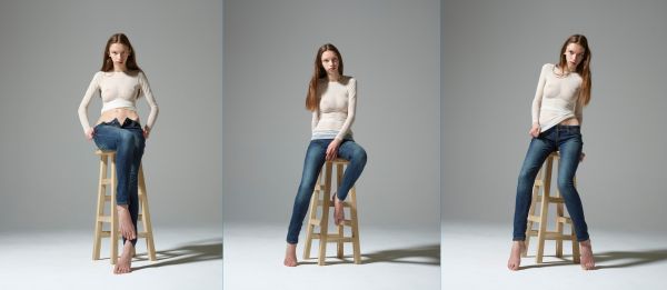 Frau,Modell-,Blick auf Betrachter,Sitzung,Collage,Jeans