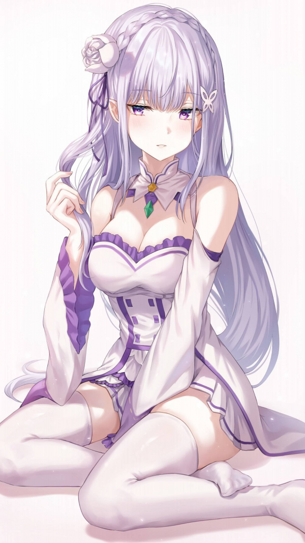 Emilia Re Zero,Re Zero Kara Hajimeru Isekai Seikatsu,anime girls,anime,fan art,cleavage