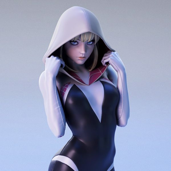 Regarder la visionneuse,Spider Gwen,Capots,femmes,CGI,3D