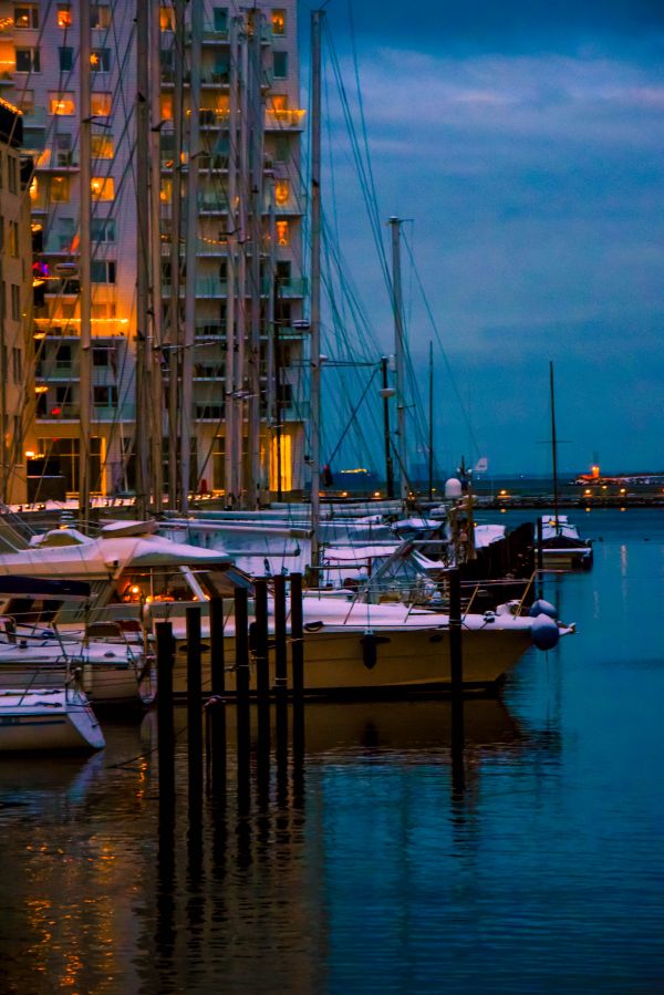 boat, sea, city, cityscape, night, water