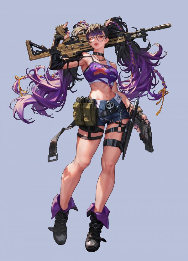 妇女,women with weapons,机枪,艺术品,枪支女孩,slim body