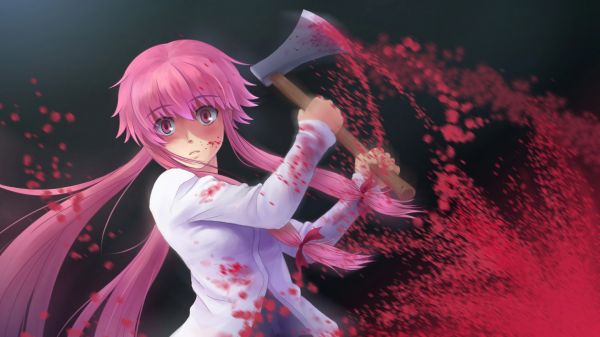 Anime,Anime cô gái,Máu,Đỏ,Trục,Mirai Nikki