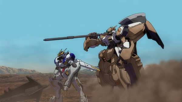 Anime screenshot,mech,Mobile Suit Gundam ferro Blooded Orphans,Gundam,sabbia,cielo sereno