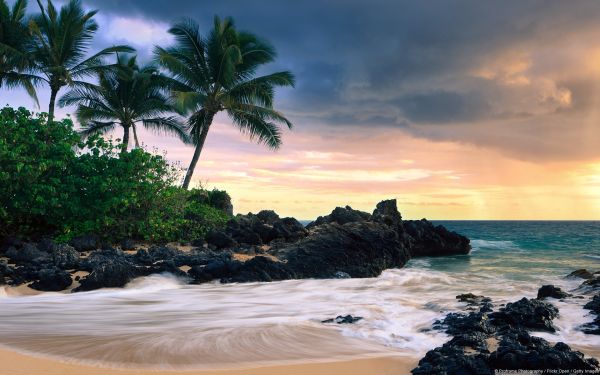 le coucher du soleil, mer, baie, Roche, lumière du soleil, paysage