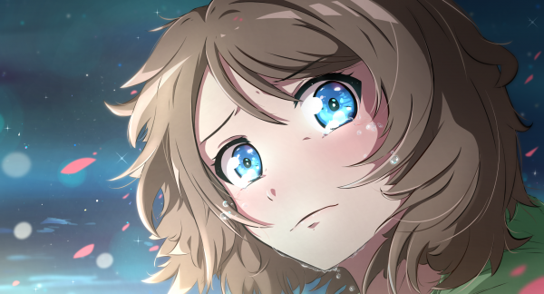 Love Live Sunshine, Watanabe You, anime, anime girls, blue eyes, crying