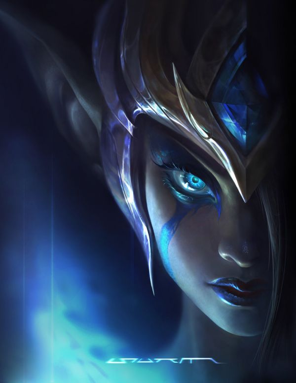 animemeisjes,artwork,Elise League of Legends,blauw,draaikolk,licht