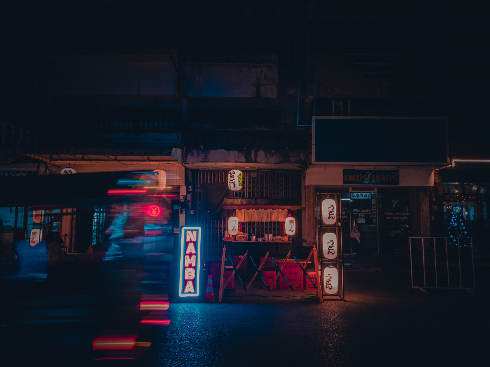 mörk, neon, kanji, Thailand