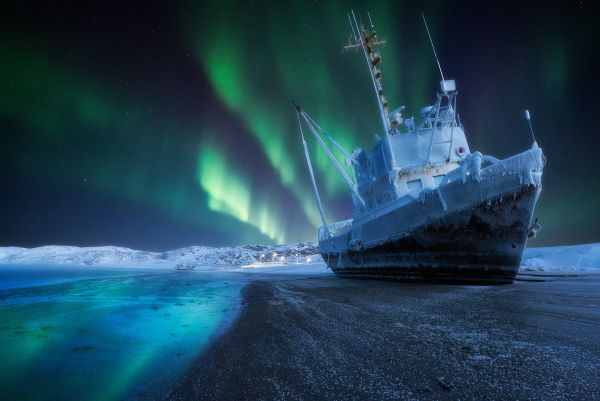 hielo,noche,Rusia,frío,vehículo,cielo